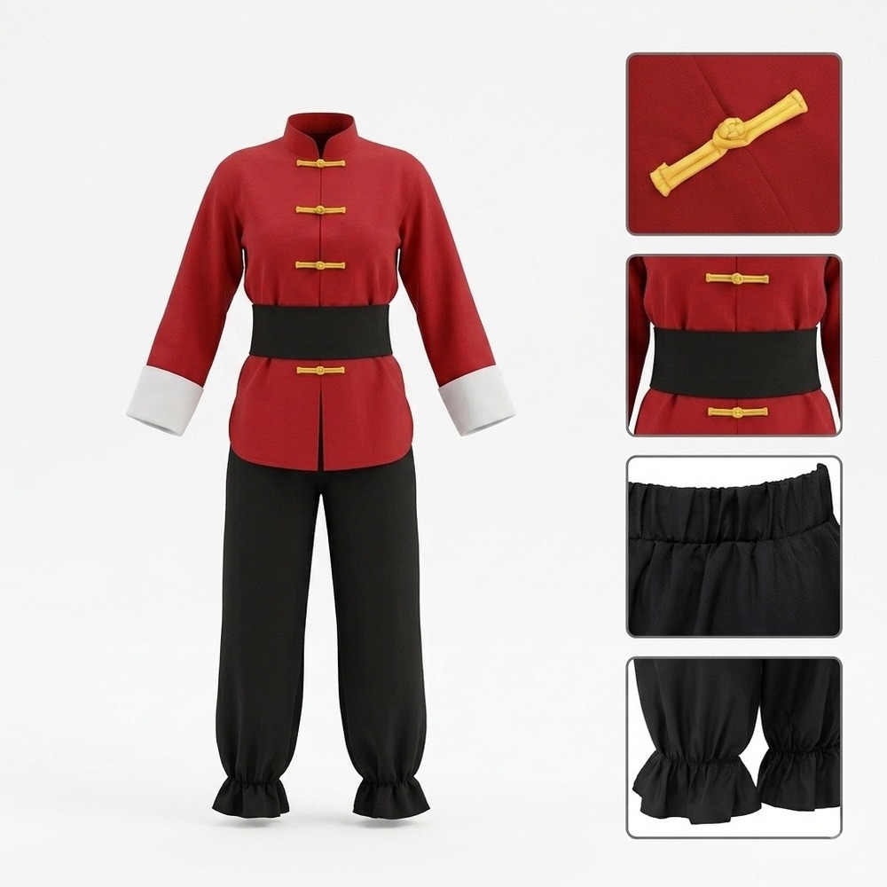 Ranma Cosplay Tunic and Pants Set with Frog Buttons and Sash Size S